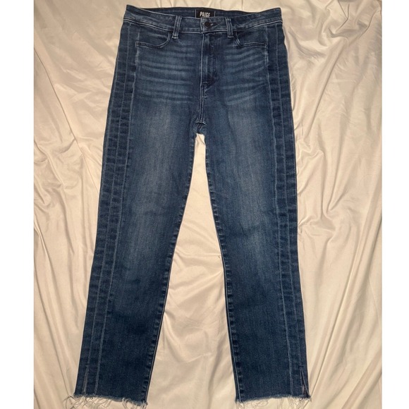 PAIGE Denim - PAIGE Hoxton Ankle Jeans Womens 28 Blue Skinny Raw Hem Tuxedo Stripe High Rise‎